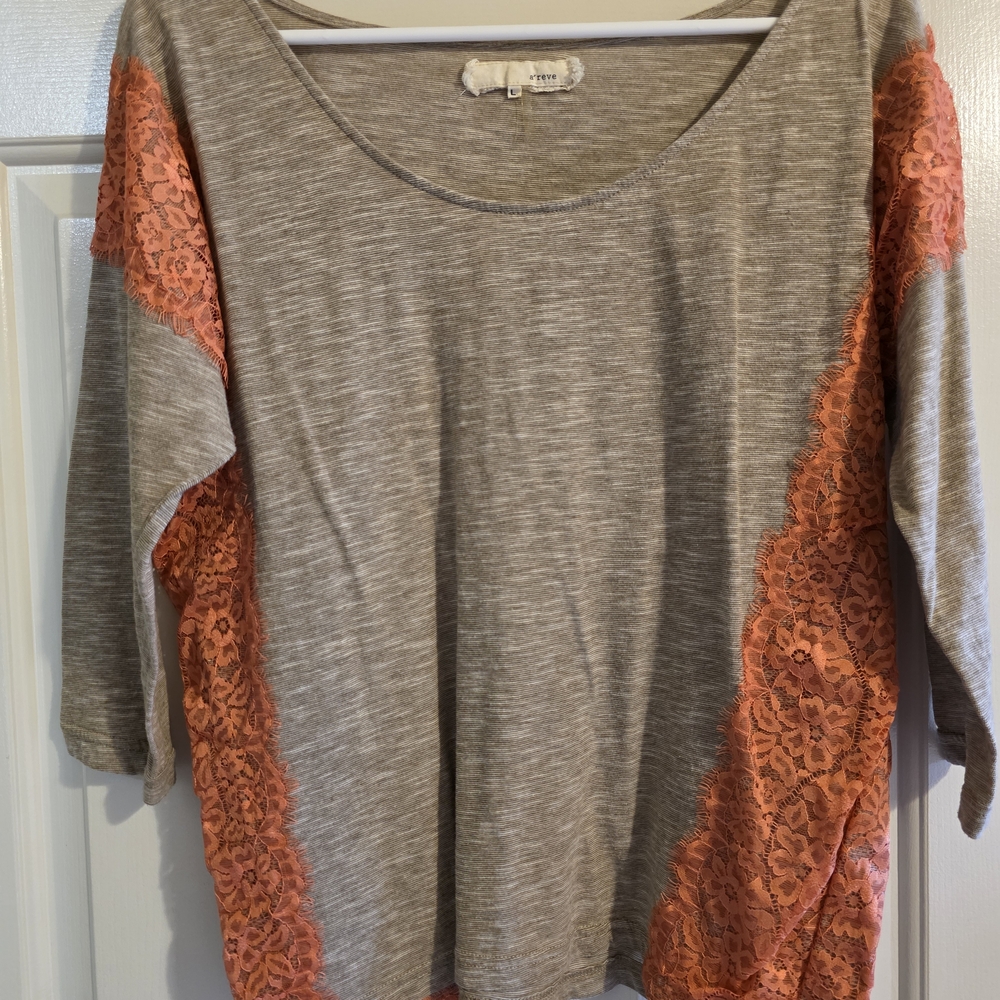 A'Reve Brown and Orange Lace Long Sleeve Top